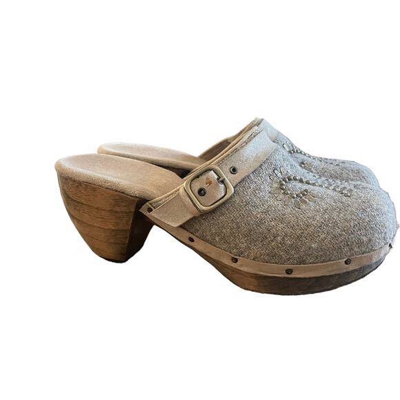 Calleen Cordero Gray Studded Wooden Heel Mule Clog Size 7 - Picture 3 of 10